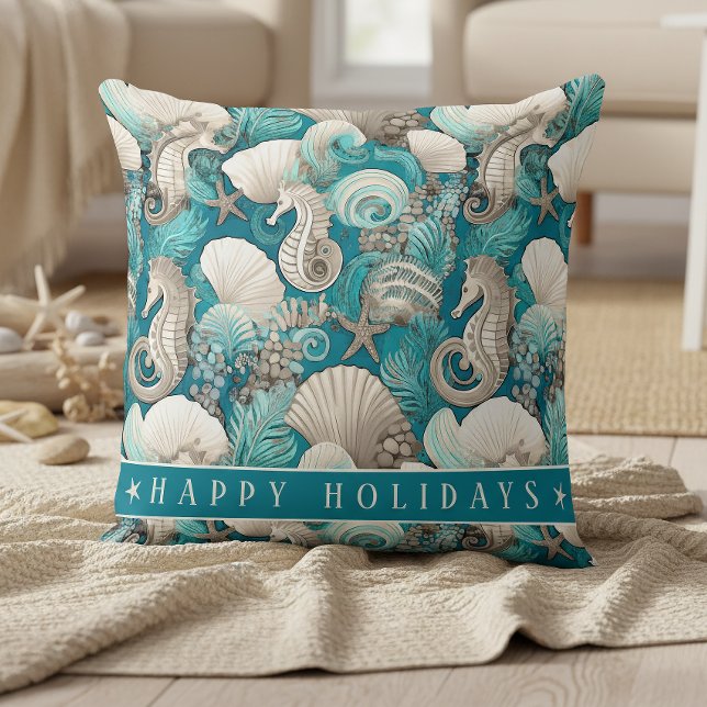 Coastal Christmas Bold Seahorse Pattern#4 ID1009 Cushion (Creator Uploaded)