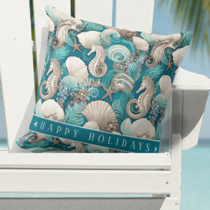 Coastal Christmas Bold Seahorse Pattern#4 ID1009 Cushion