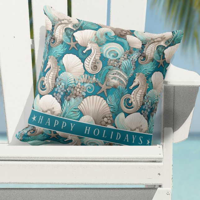 Coastal Christmas Bold Seahorse Pattern#4 ID1009 Cushion (Creator Uploaded)