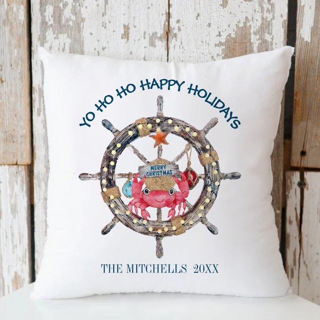 Coastal Christmas | Captain Wheel Nautical Holiday Cushion (Creator Uploaded)