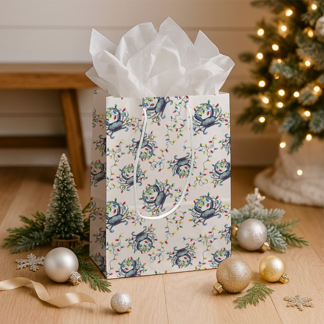 Coastal Christmas Crab Pattern Medium Gift Bag (Creator Uploaded)