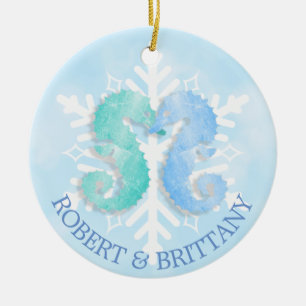 Coastal Christmas Decor Seahorse Personalised Ceramic Tree Decoration