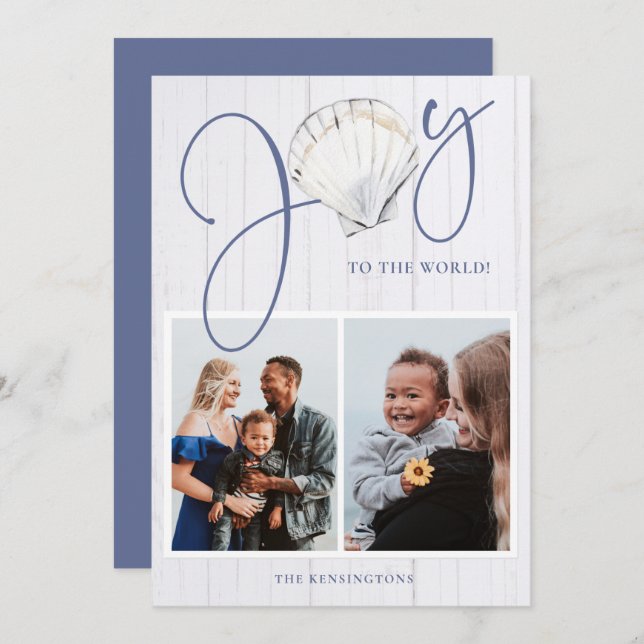 Coastal Christmas Joy Seashell Holiday 2 Photos (Front/Back)