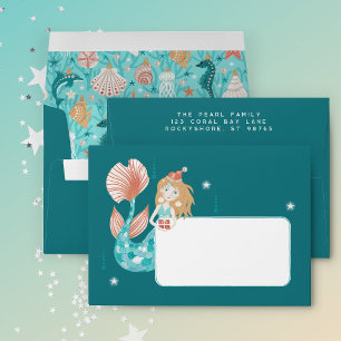 Coastal Christmas Mermaid Return Address Envelope
