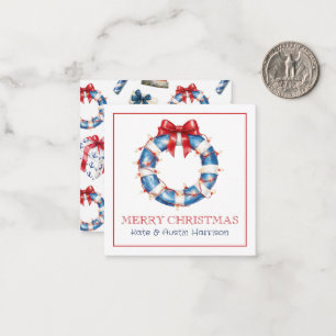 Coastal Christmas Nautical Bow Lights Wreath Card