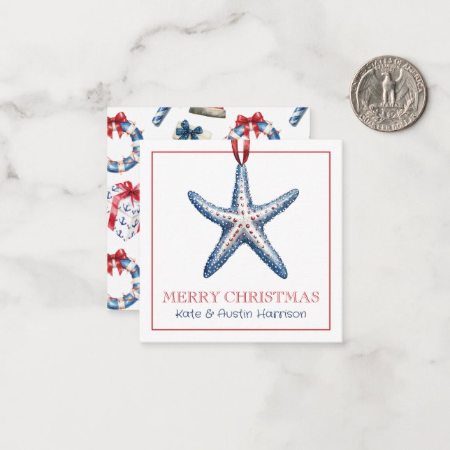 Coastal Christmas Nautical Starfish Ornament Card (Front/Back In Situ)