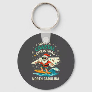 Coastal Christmas Nc Shirt Santa Surfing Funny Wav Key Ring