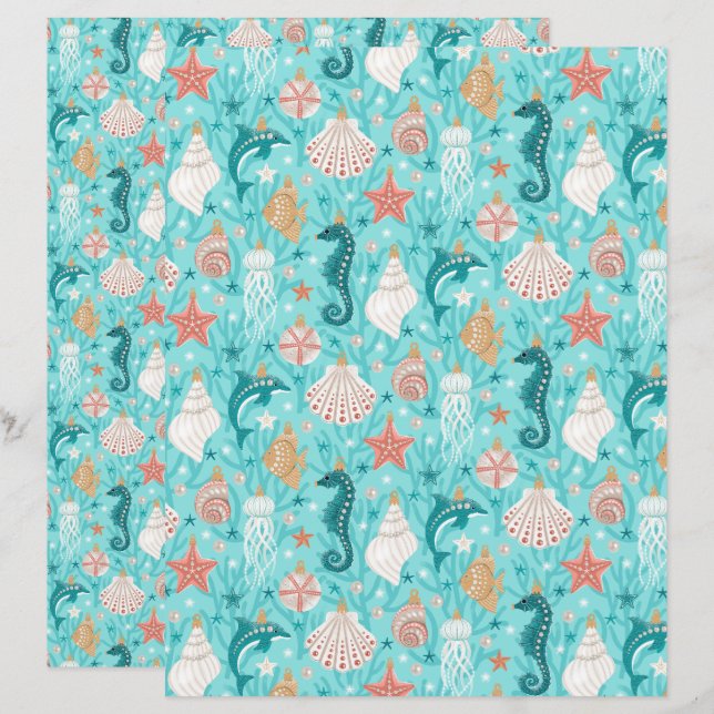 Coastal Christmas Ornaments Scrapbook Paper (Front/Back)