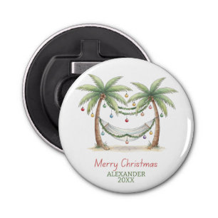 Coastal Christmas Palm Trees With Hammock Bottle Opener