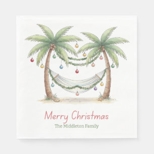 Coastal Christmas Palm Trees With Hammock Napkin