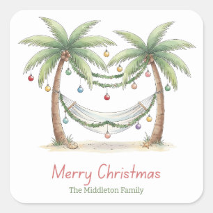 Coastal Christmas Palm Trees With Hammock Square Sticker
