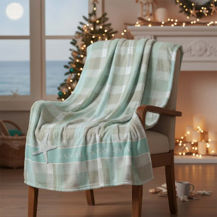 Coastal Christmas Plaid Pattern#2 ID1009 Fleece Blanket