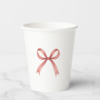 Coastal Christmas Red Striped Bow Holiday Paper Cups