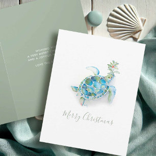 Coastal Christmas Sea Turtle Watercolor Holiday Card