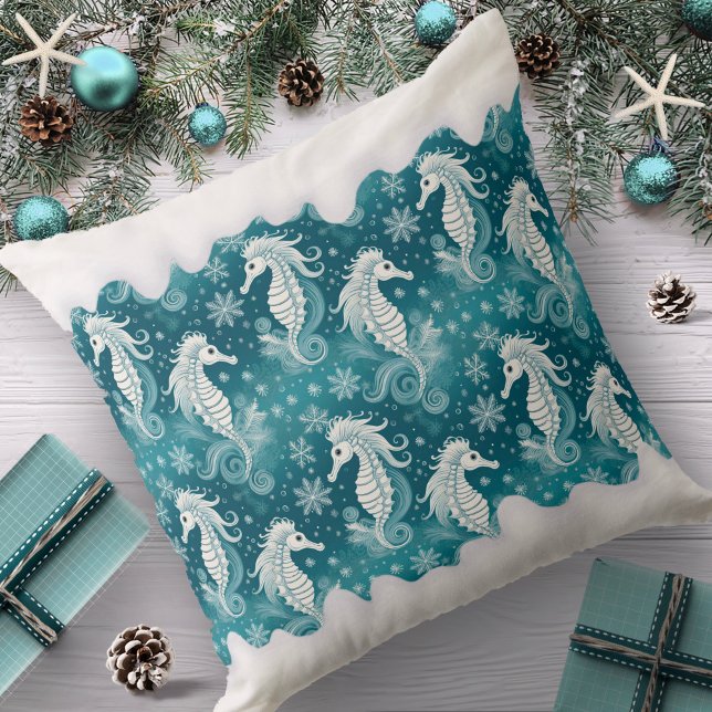 Coastal Christmas Seahorse & Snowflakes #13 ID1009 Cushion (Creator Uploaded)
