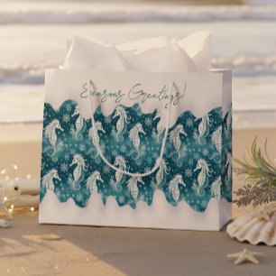 Coastal Christmas Seahorse & Snowflakes #13 ID1009 Large Gift Bag