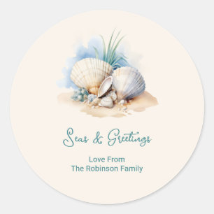 Coastal Christmas Seas & Greeting Classic Round Sticker
