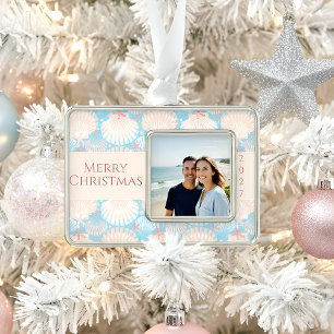 Coastal Christmas Seashell Starfish Photo Silver Plated Framed Ornament