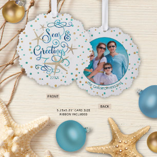 Coastal Christmas SEAsons Greetings Photo Tree Decoration Card