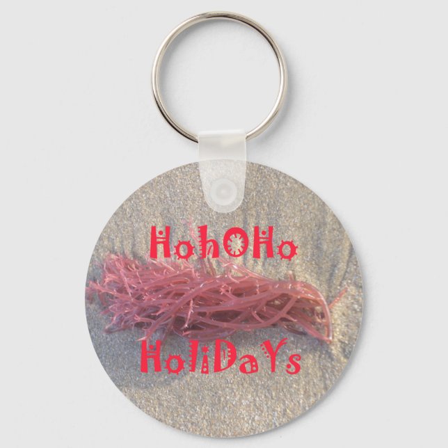 Coastal Christmas: Seaweed on Ash Gray Sand Festiv Key Ring (Front)