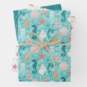 Coastal Christmas Set of Three Wrapping Paper Sheet