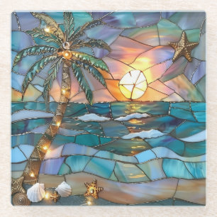 Coastal Christmas Stained Glass Palm Tree Coaster