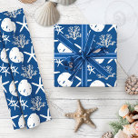 Coastal Christmas Starfish Sand Dollar Navy Blue  Wrapping Paper<br><div class="desc">Beautiful coastal Christmas wrapping paper features a pattern of starfish,  sand dollars,  and glitter coral in a navy blue and white colour scheme.
*If you would like this design on more products or need design help,  please contact me through Zazzle Chat.</div>