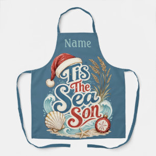 Coastal Christmas Tis Sea Son Typography Apron