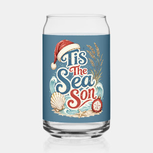 Coastal Christmas Tis Sea Son Typography Can Glass