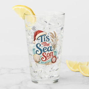 Coastal Christmas Tis Sea Son Typography Glass