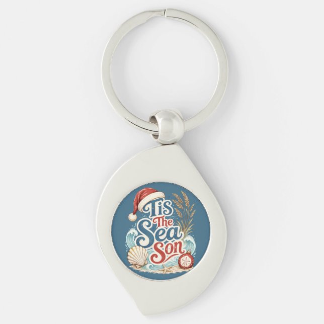 Coastal Christmas Tis Sea Son Typography Key Ring (Front)