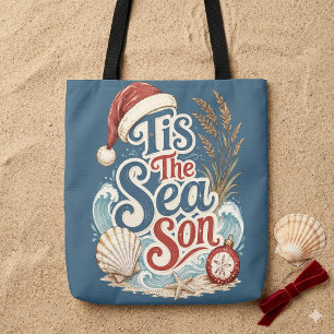 Coastal Christmas Tis Sea Son Typography Tote Bag