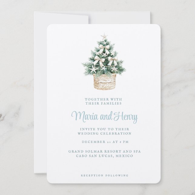 Coastal Christmas Tree | Beach Wedding Invitation (Front)