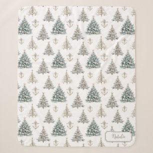 Coastal Christmas Tree Holiday  Sherpa Blanket