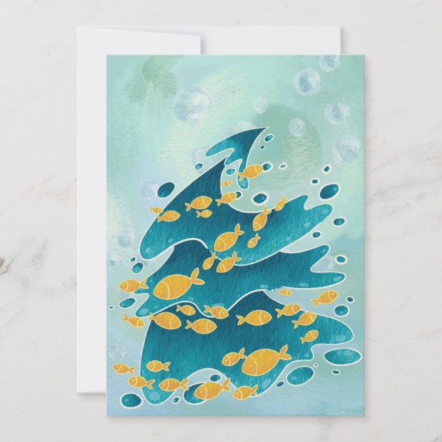 Coastal Christmas Tree Watercolor Christmas  Holiday Card (Front)