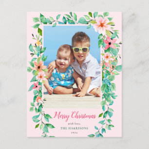 Coastal Christmas Tropical Flowers Holiday Photo Postcard