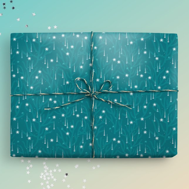 Coastal Christmas Underwater Bubbles Wrapping Paper (Coastal Christmas giftwrap mockup)
