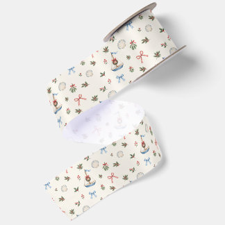 Coastal Christmas Wrapping Paper | Sailboat Bows Satin Ribbon