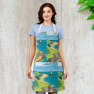 Coastal Cliff Beach Sailboat Apron