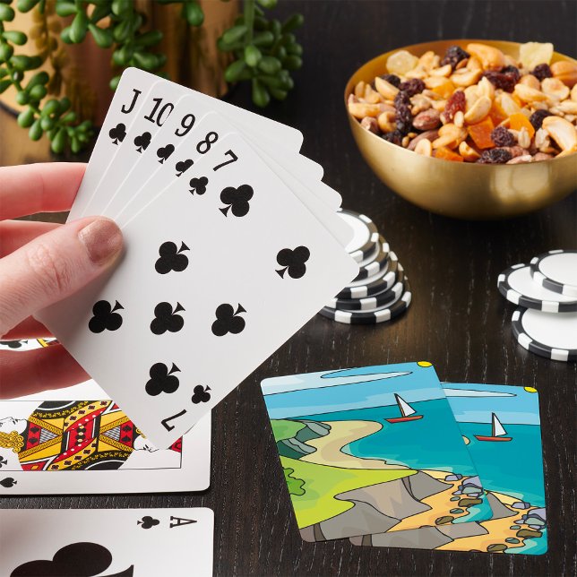 Coastal Cliff Beach Sailboat Playing Cards (Creator Uploaded)
