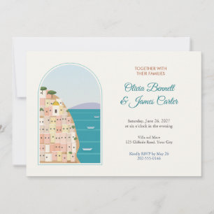 Coastal Cliff Village Italian Wedding Invitation