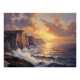 Coastal Cliffs at Sunset Poster