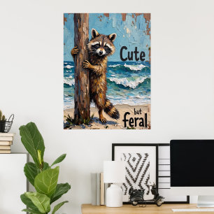 Coastal Climber: Racoon by the Sea Poster