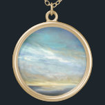 Coastal Clouds Gold Plated Necklace<br><div class="desc">Sheila Finch is a contemporary fine artist that loves to paint uplifting images of the sky, land and stunning scenery of California. This striking watercolor print of the California coast surrounded by clouds has been officially licensed by the World Art Group. It showcases breathtaking rays of light gliding across the...</div>
