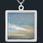 Coastal Clouds with Ocean Silver Plated Necklace<br><div class="desc">An amazing coastal painting of that stunning Californian shoreline as depicted by Sheila Finch. This nature inspired landscape takes a touch of the familiar and applies a modern touch in this colourful piece of art brought to you by World Art Group. Light breaking through clouds over a calm ocean that...</div>