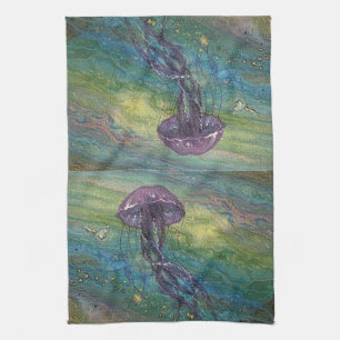 Coastal colourful jellyfish kitchen towel