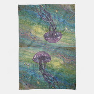 Coastal colourful jellyfish kitchen towel