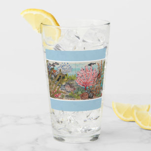 Coastal Colourful Sea Life Blue Fish Coral Beach Glass