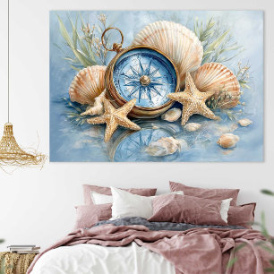 Coastal Compass Starfish Print   Wall Poster