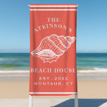 Coastal Conch Shell Beach House Family Name Coral Beach Towel<br><div class="desc">Coastal Conch Shell Beach House Family Name Coral Beach Towel.  Personalise this custom design with your own family name,  year established,  city and state. The perfect summer beach towels for your family lake house,  cottage,  or beach house.</div>